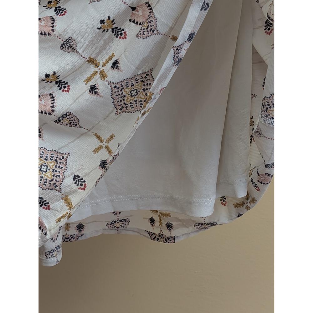Style & Co Peplum Boho Peasant Blouse M Bell Sleeve Tassel Tie Mixed Print Indie - Picture 10 of 14